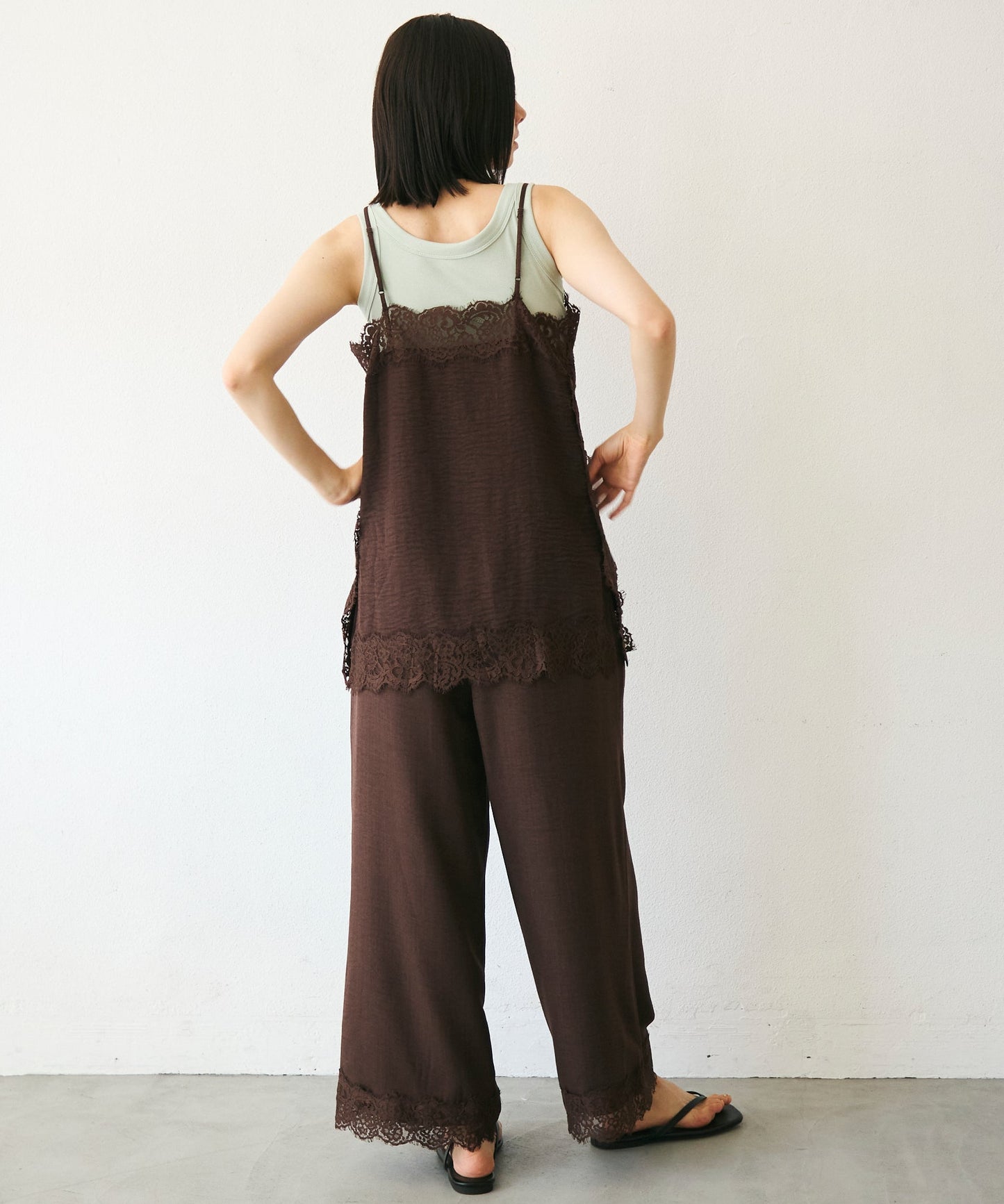 【セットアップ対応】麻調レースヘムパンツ