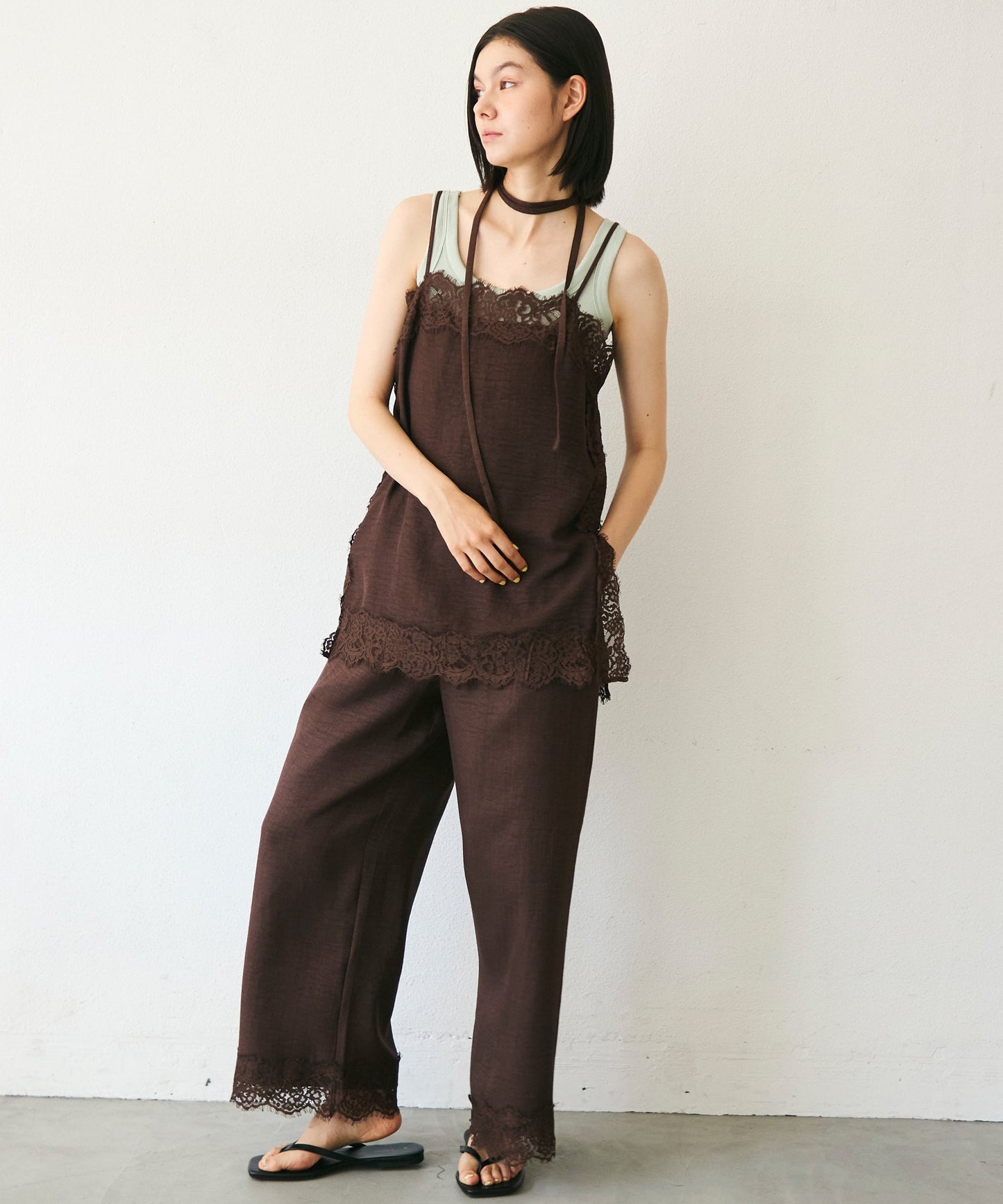 【セットアップ対応】麻調レースヘムパンツ