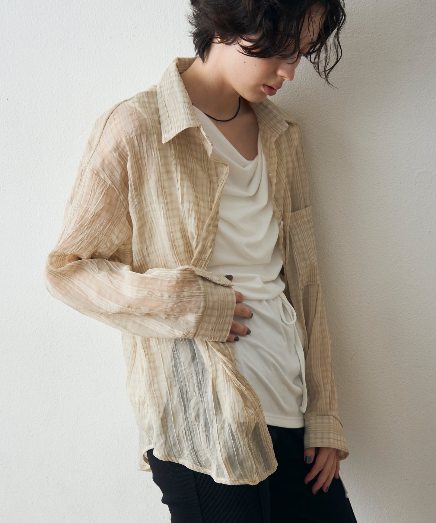 シアーチェックエアリーシャツ