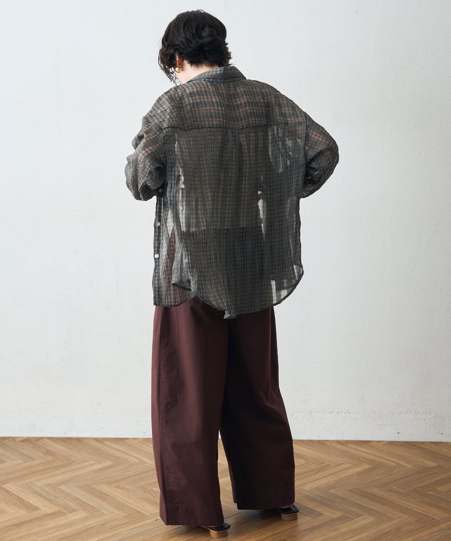シアーチェックエアリーシャツ