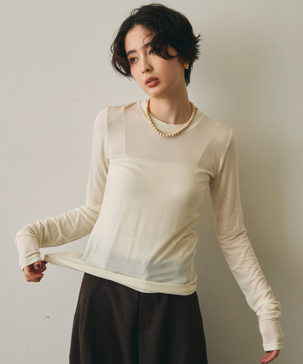ウール混ラウンドネックロングスリーブTEE