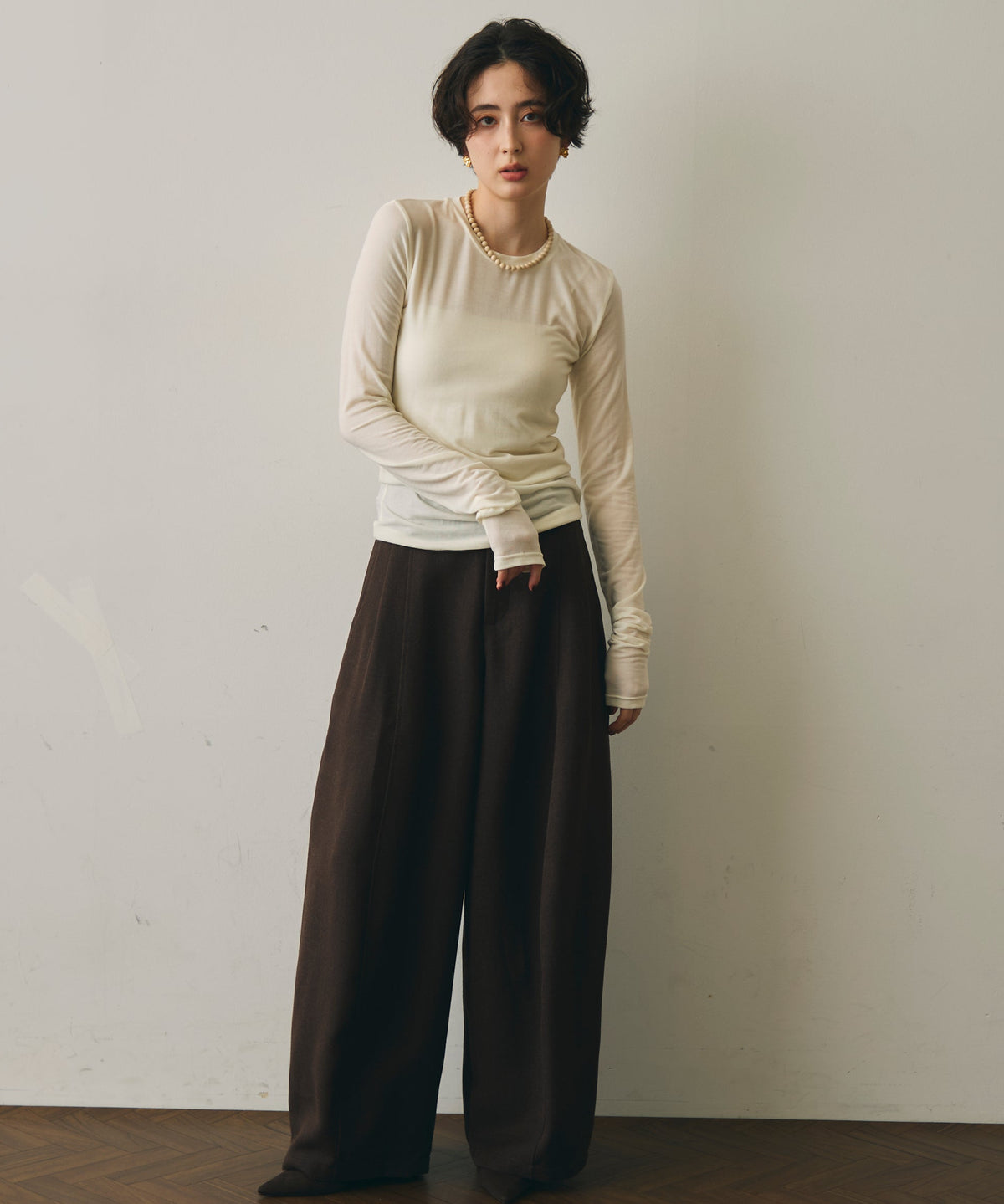 ウール混ラウンドネックロングスリーブTEE