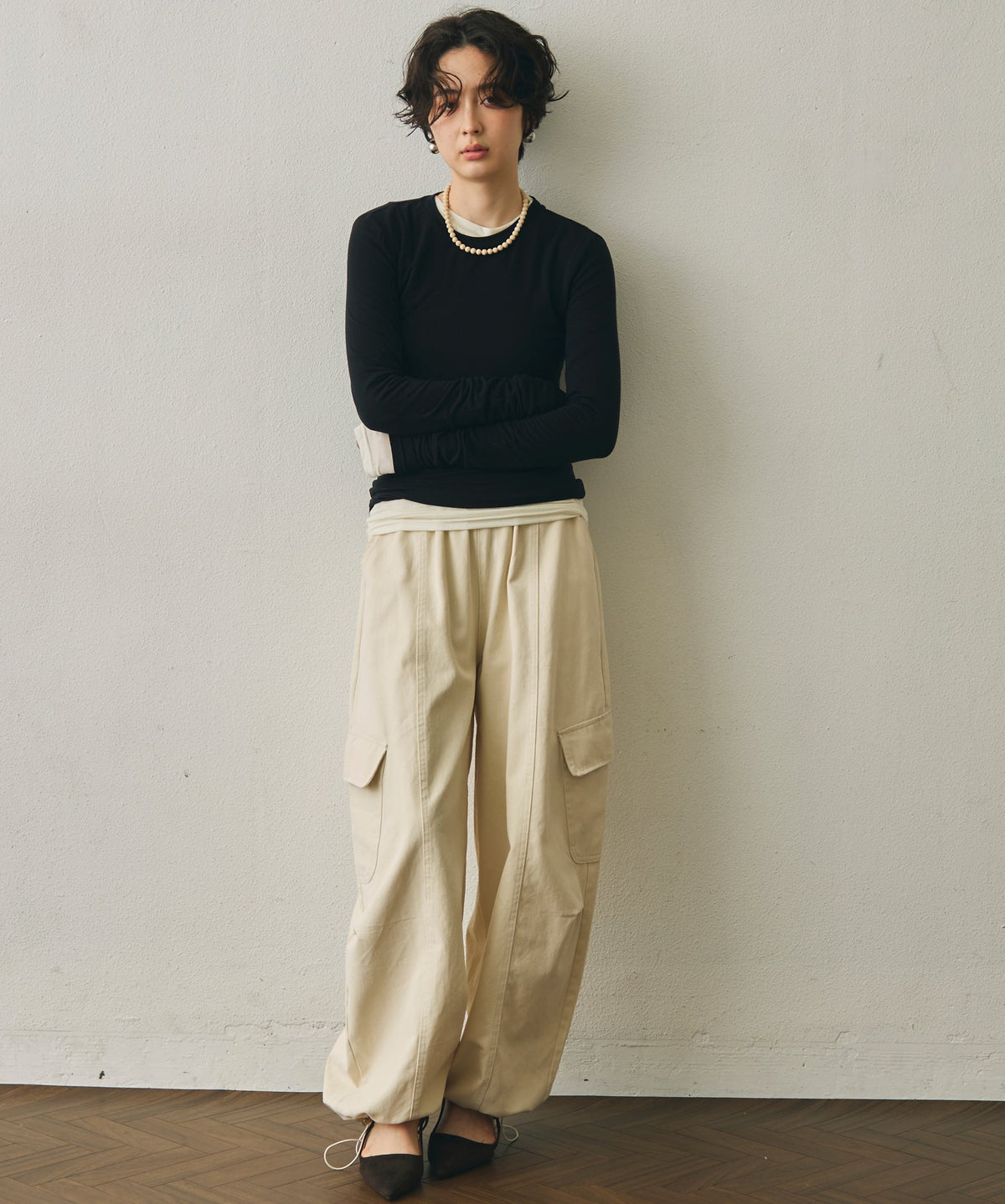 ウール混ラウンドネックロングスリーブTEE