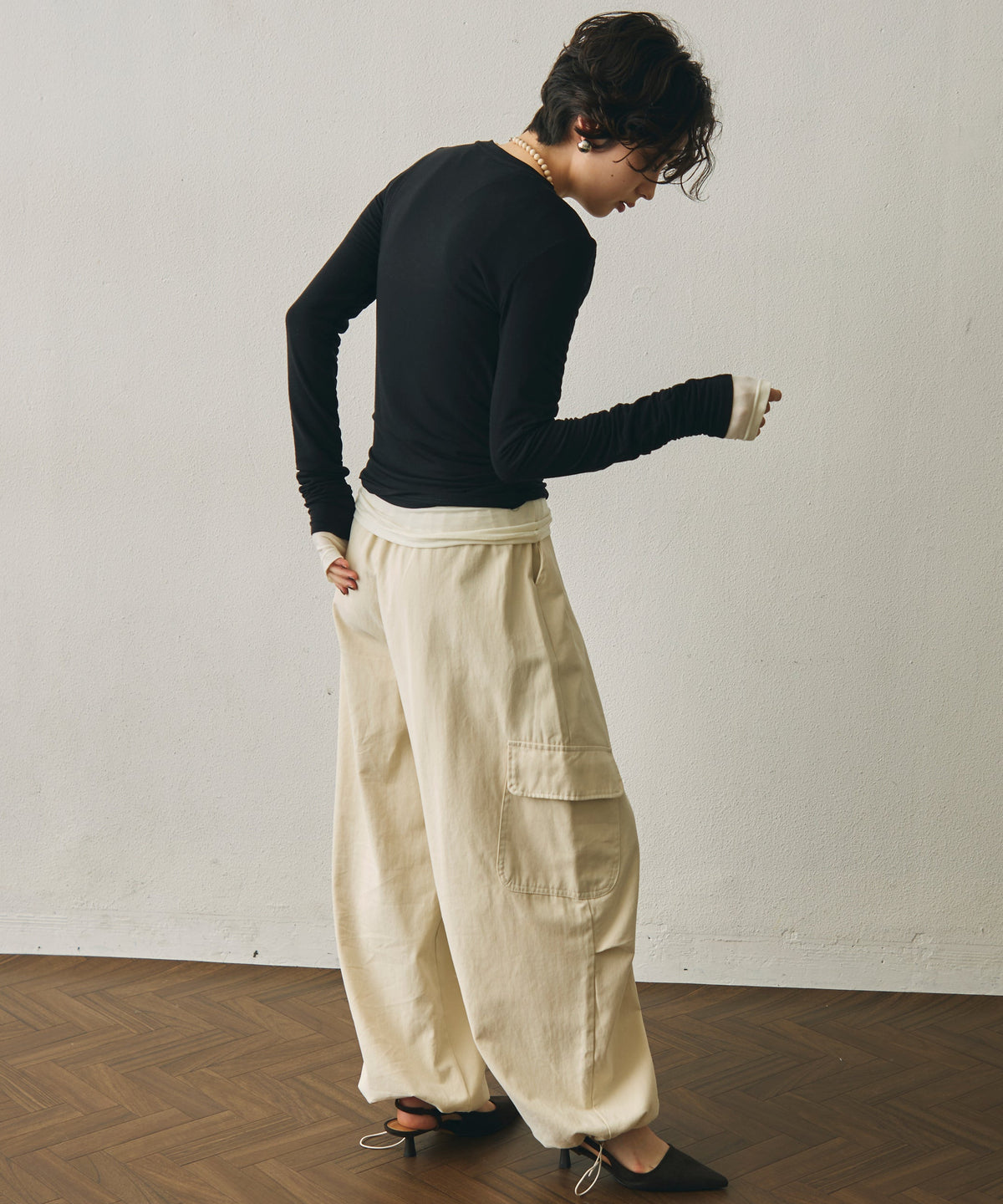 ウール混ラウンドネックロングスリーブTEE
