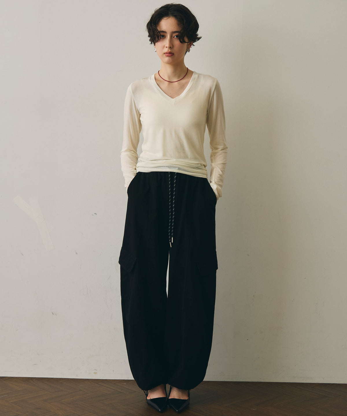 ウール混VネックロングスリーブTEE