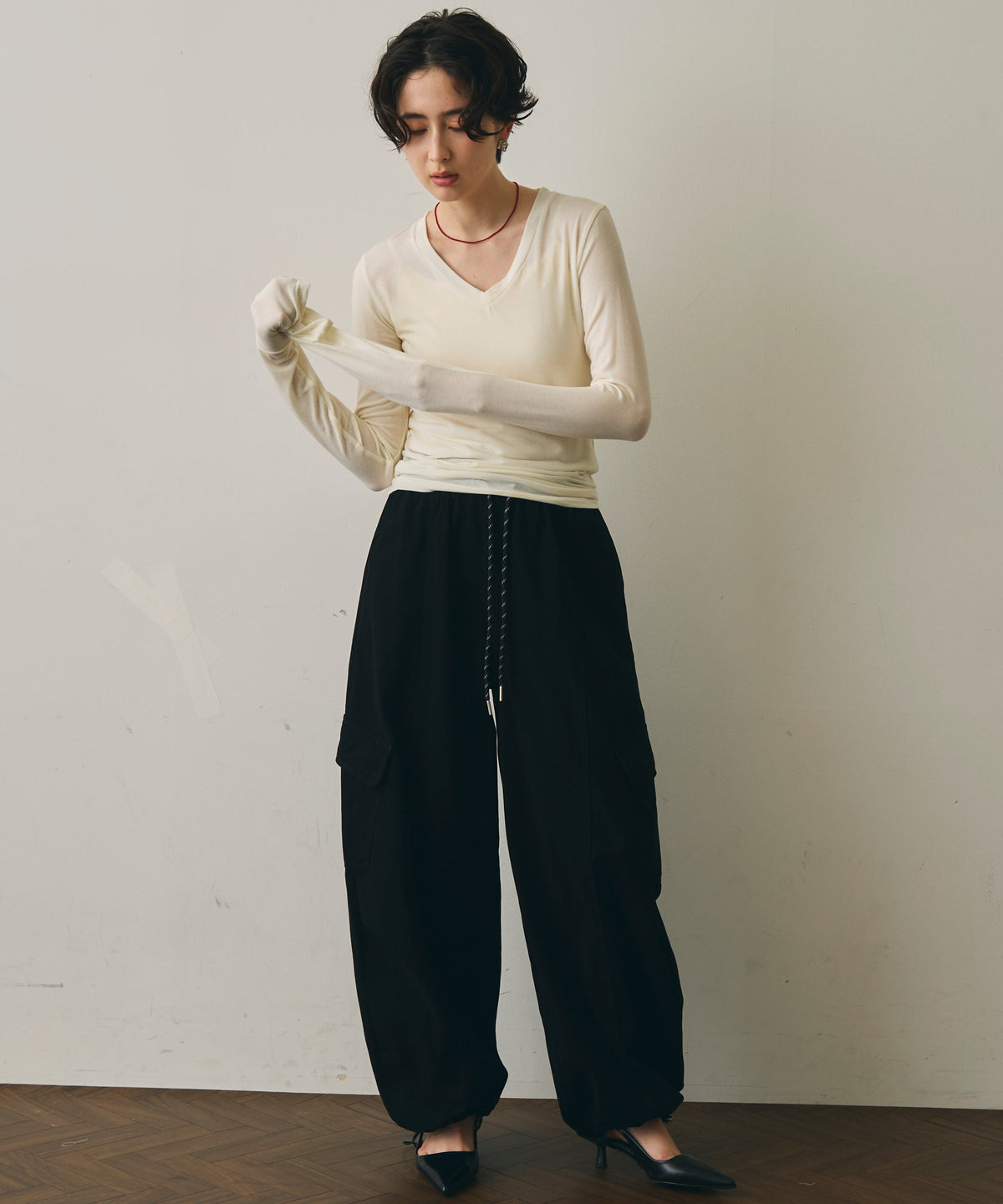 ウール混VネックロングスリーブTEE