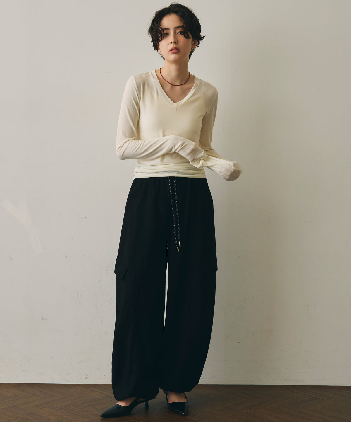 ウール混VネックロングスリーブTEE
