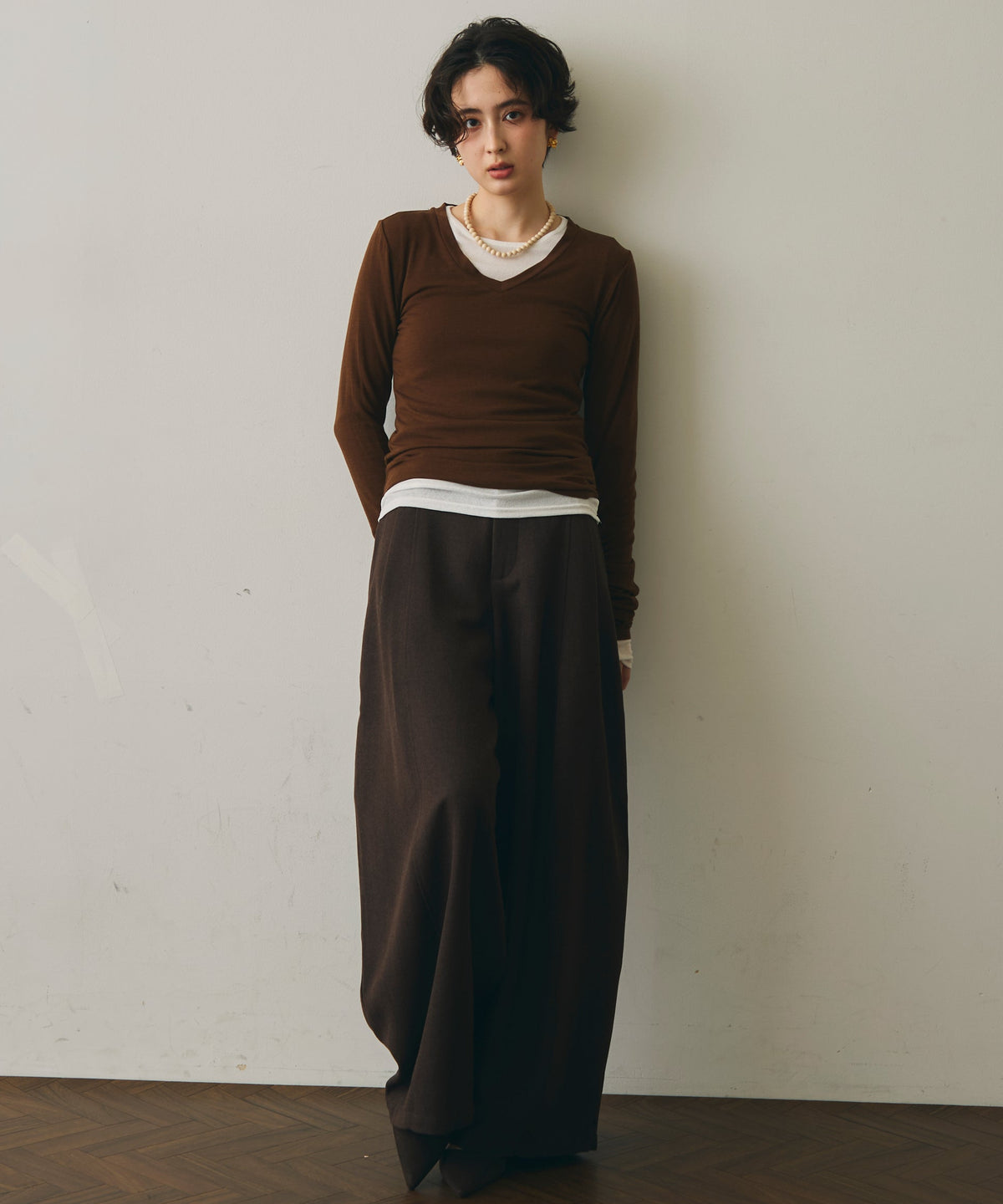 ウール混VネックロングスリーブTEE