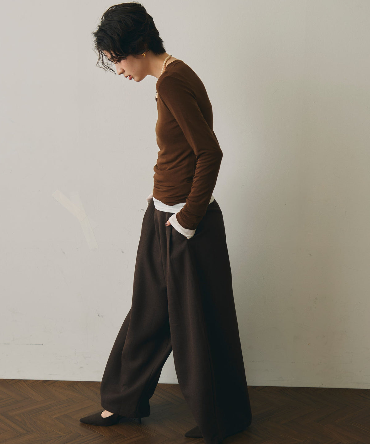 ウール混VネックロングスリーブTEE