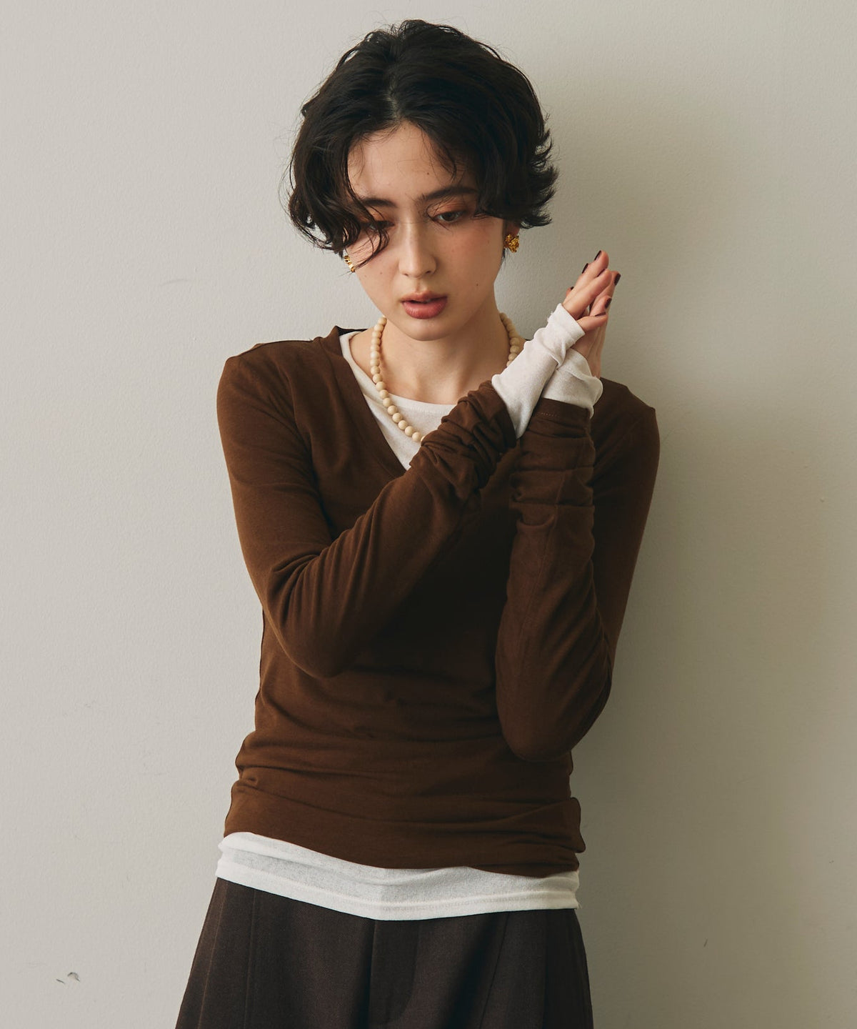 ウール混VネックロングスリーブTEE