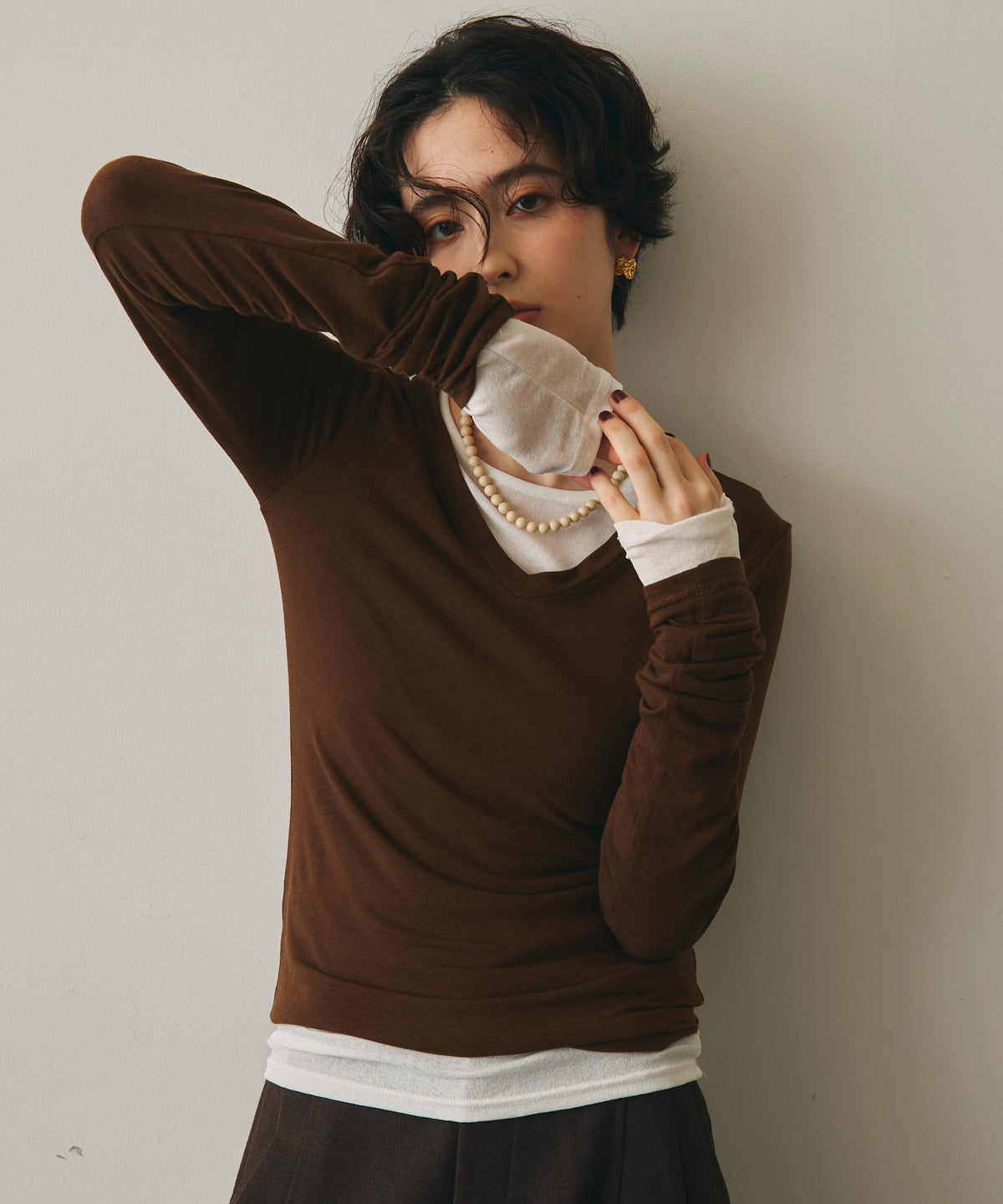 ウール混VネックロングスリーブTEE