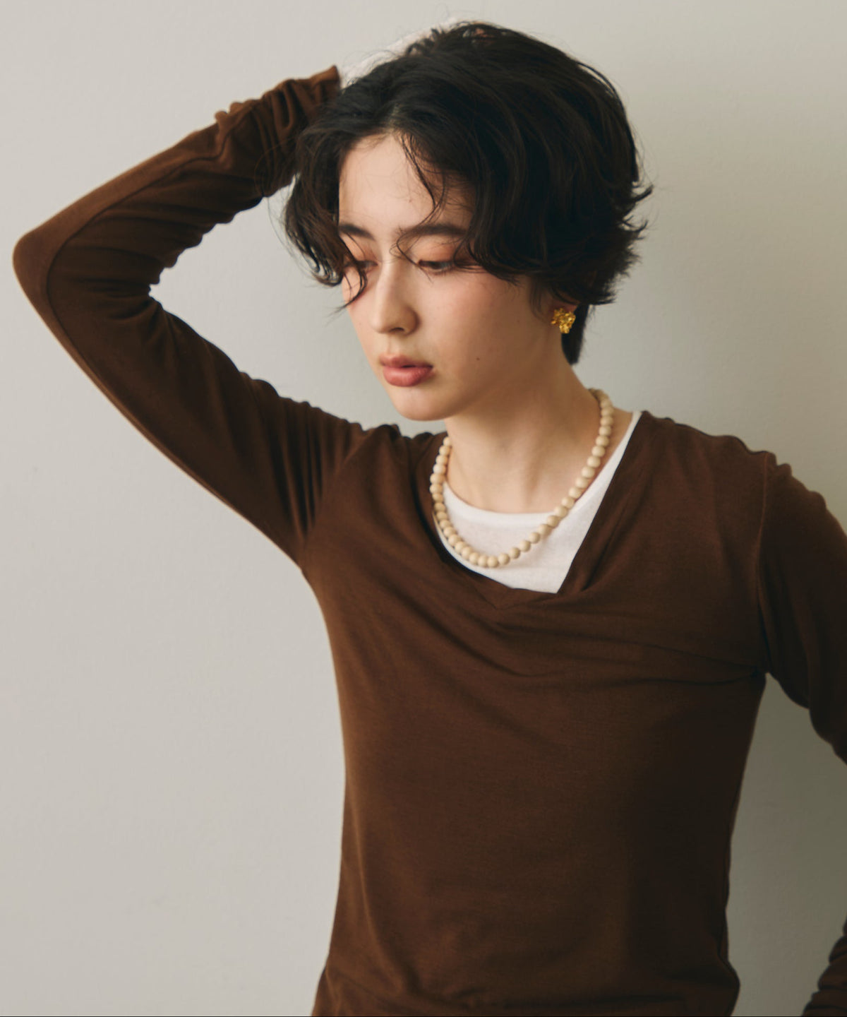 ウール混VネックロングスリーブTEE