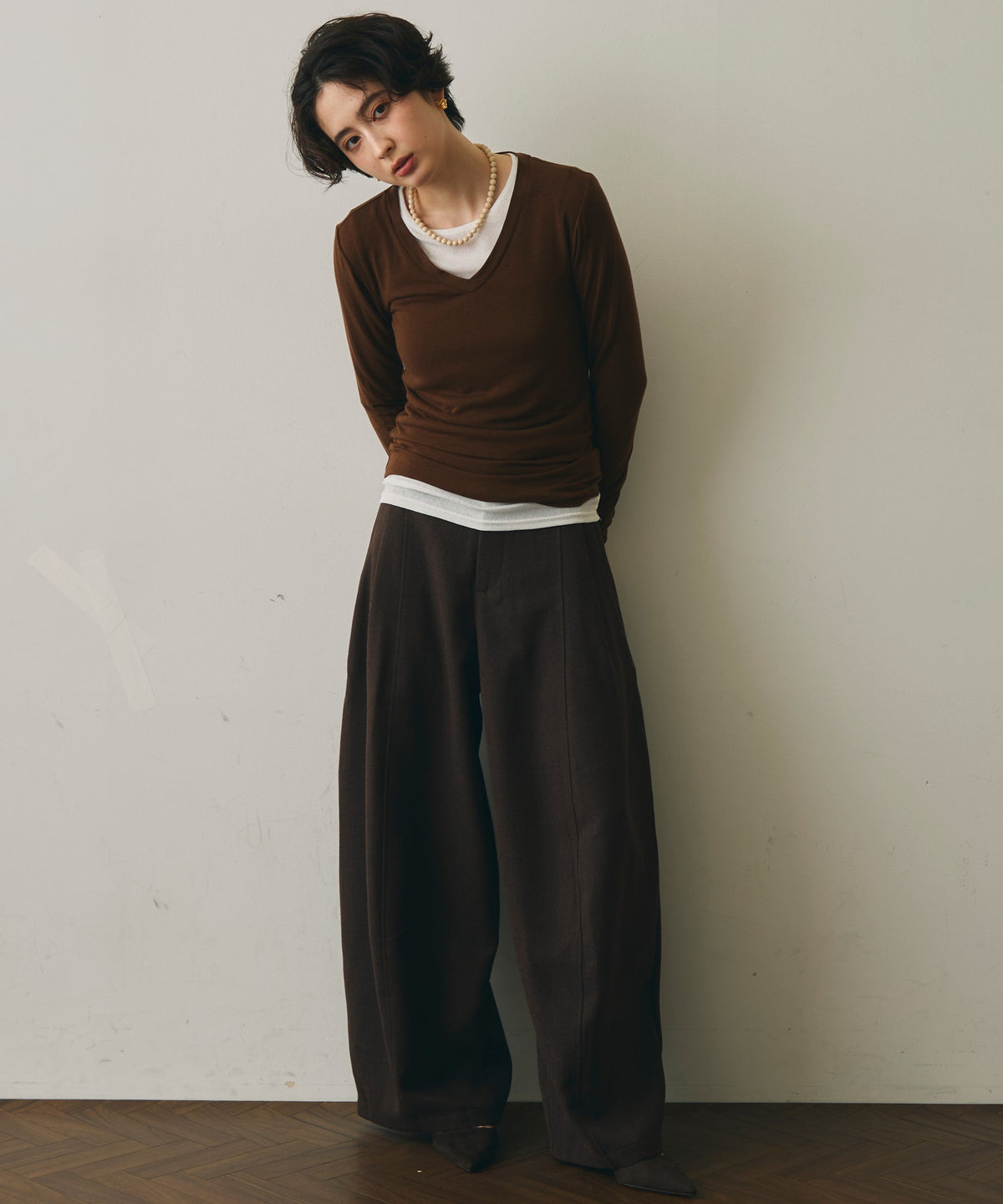ウール混VネックロングスリーブTEE