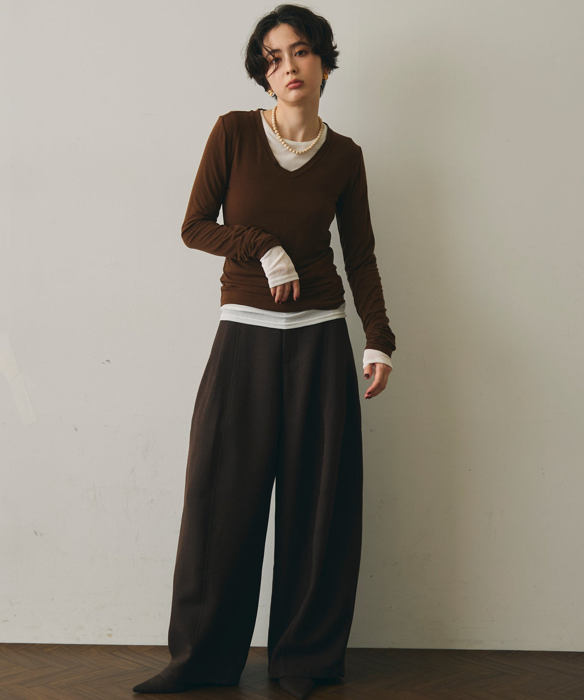 ウール混VネックロングスリーブTEE