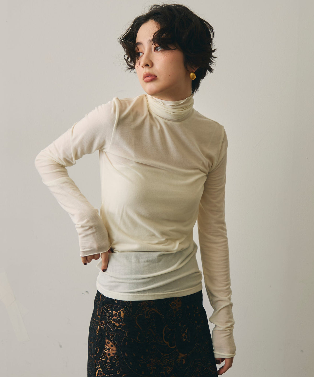 ウール混タートルネックロングスリーブTEE