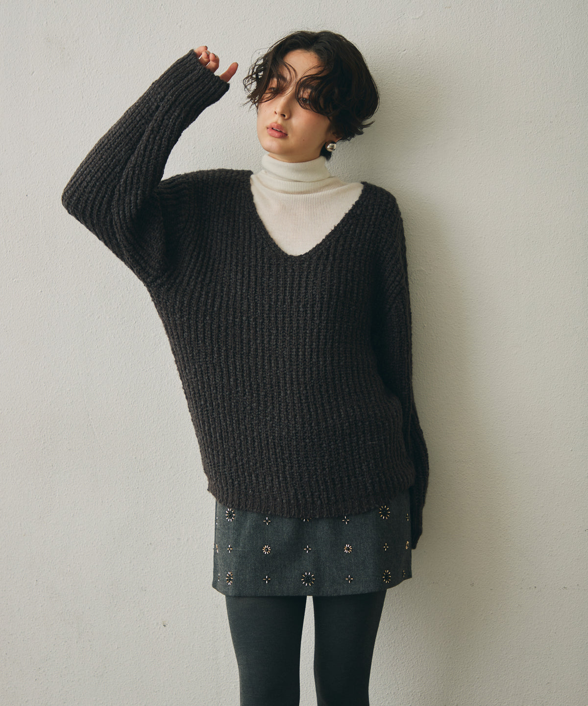 ウール混タートルネックロングスリーブTEE