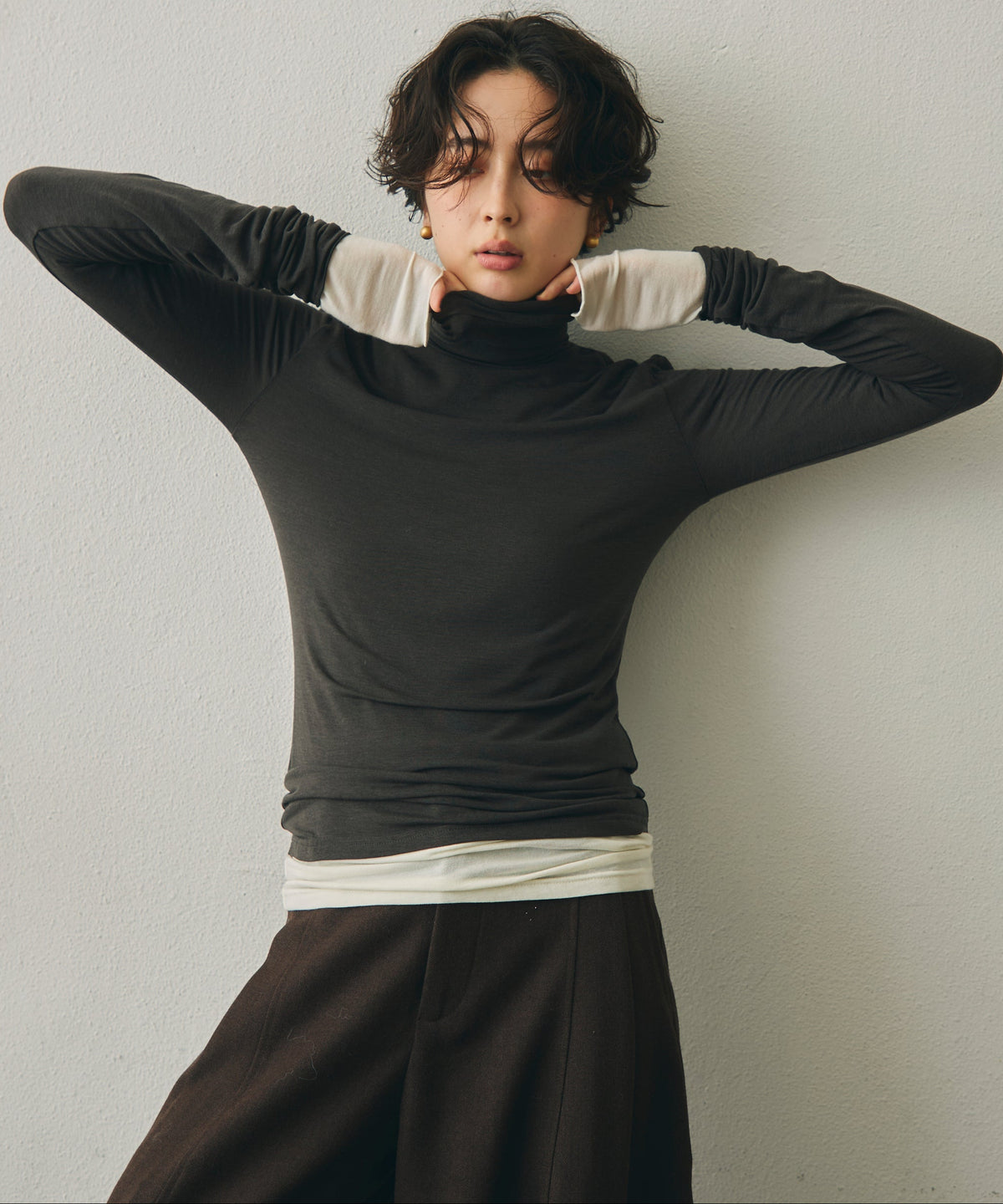ウール混タートルネックロングスリーブTEE