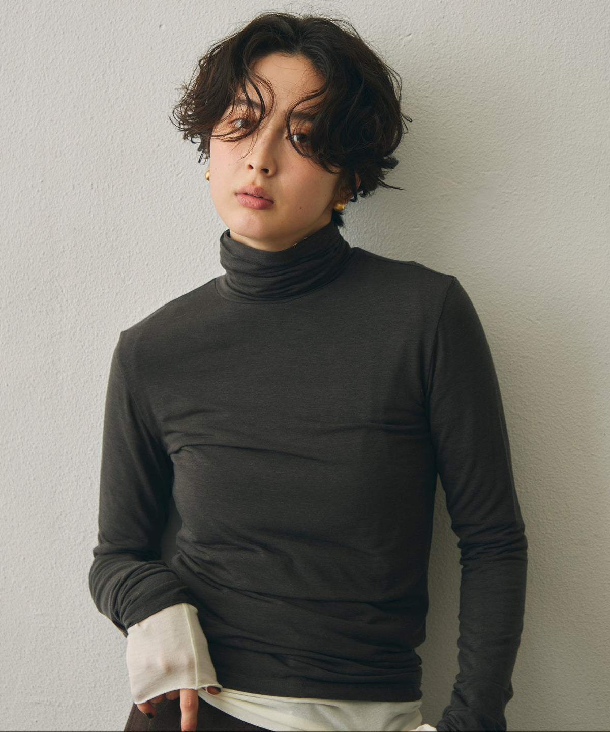 ウール混タートルネックロングスリーブTEE