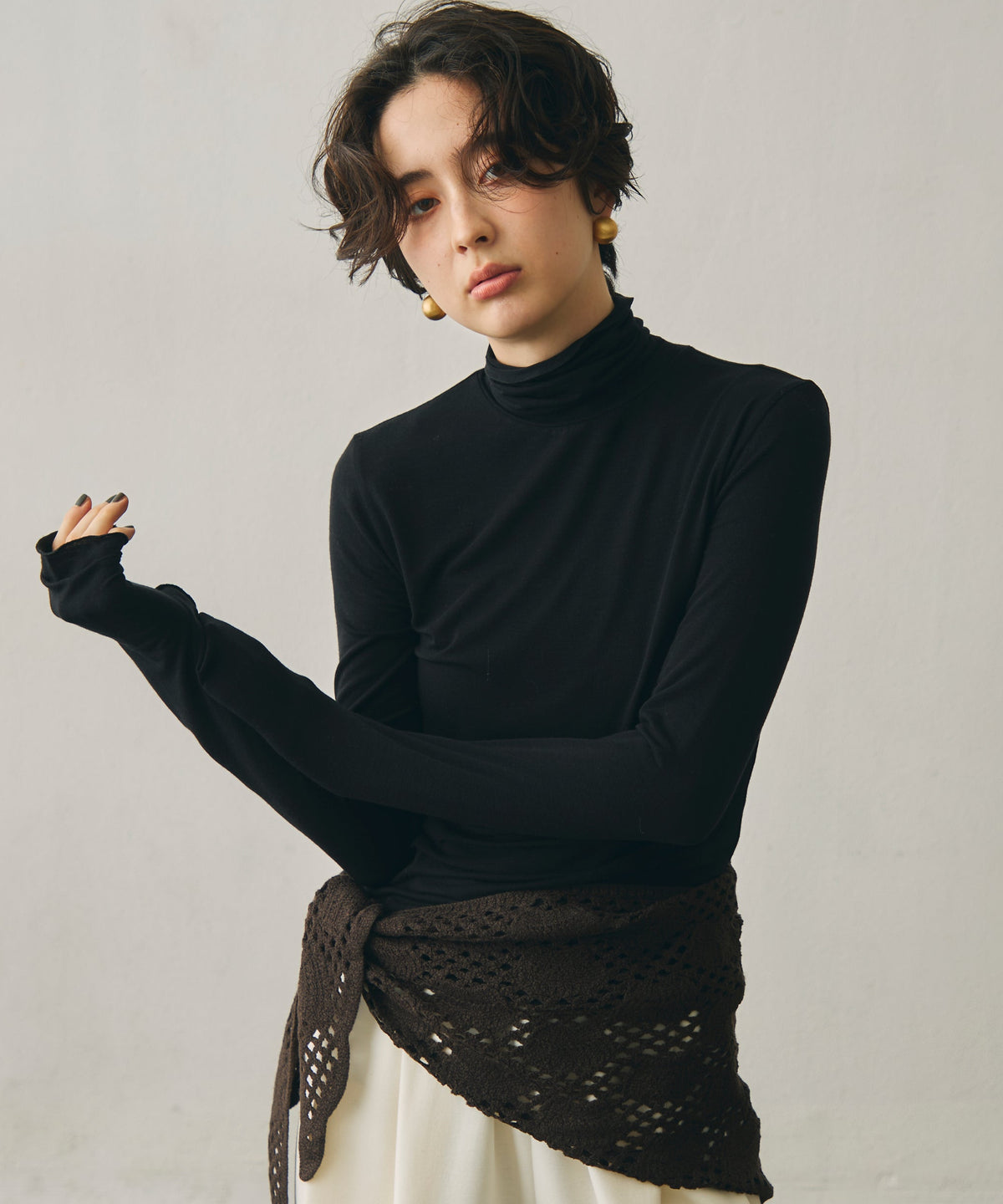 ウール混タートルネックロングスリーブTEE