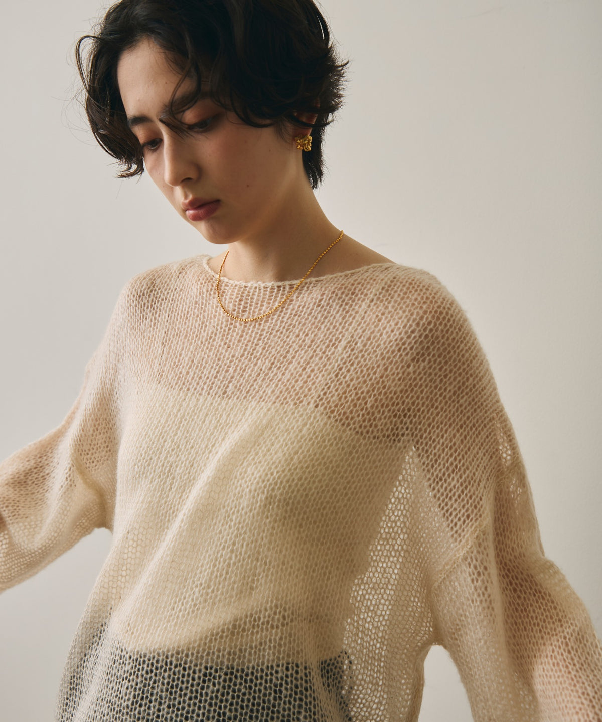 モヘアタッチローゲージシアープルオーバー