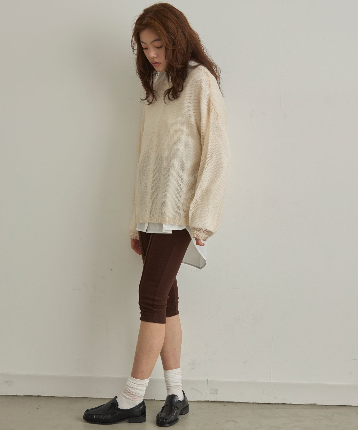 モヘアタッチローゲージシアープルオーバー