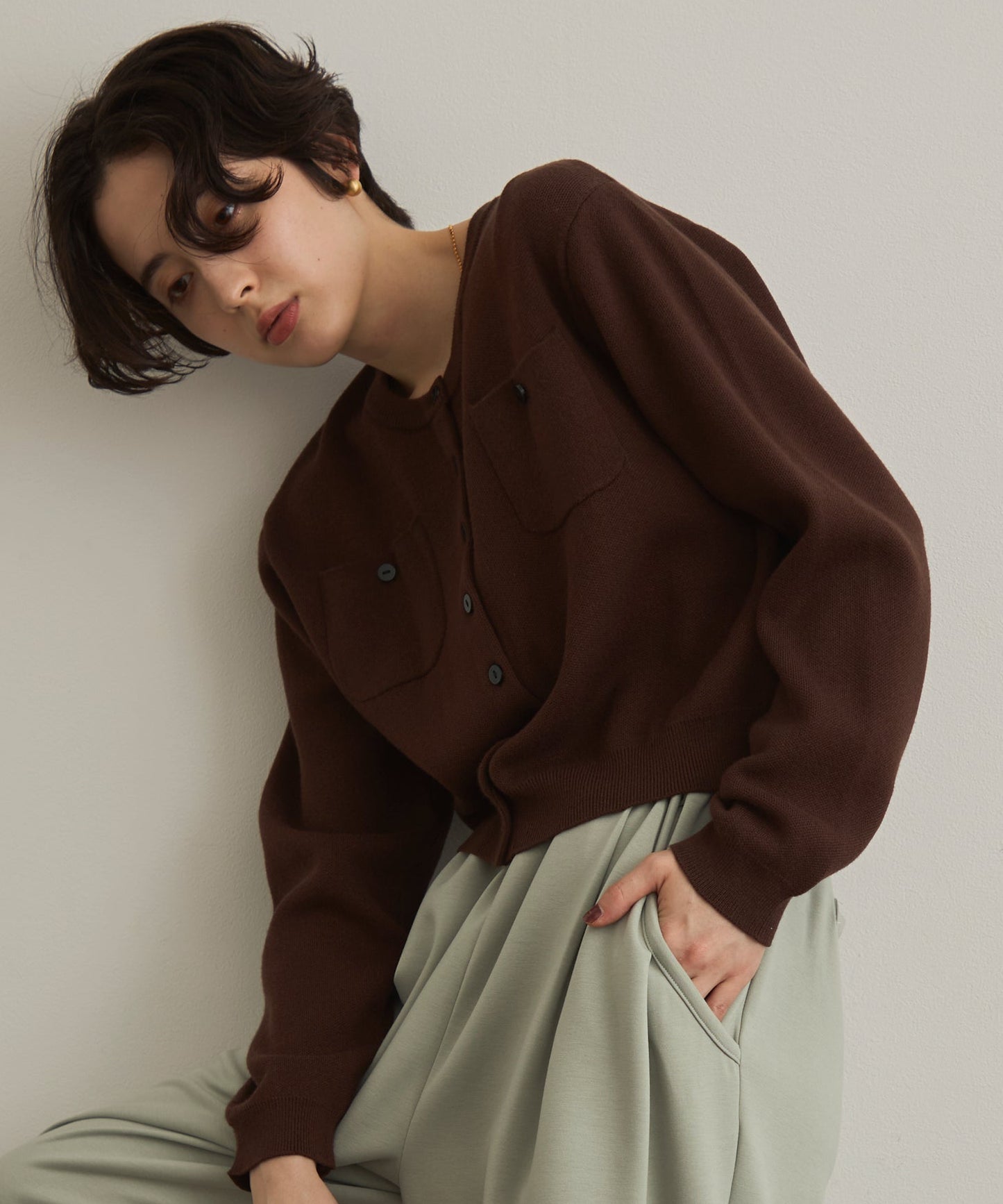 ジャガードポケット付きニットカーディガン
