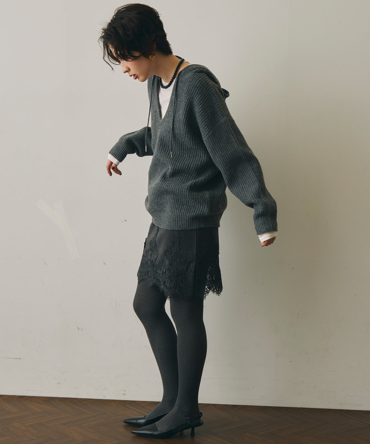 ニットフードパーカー
