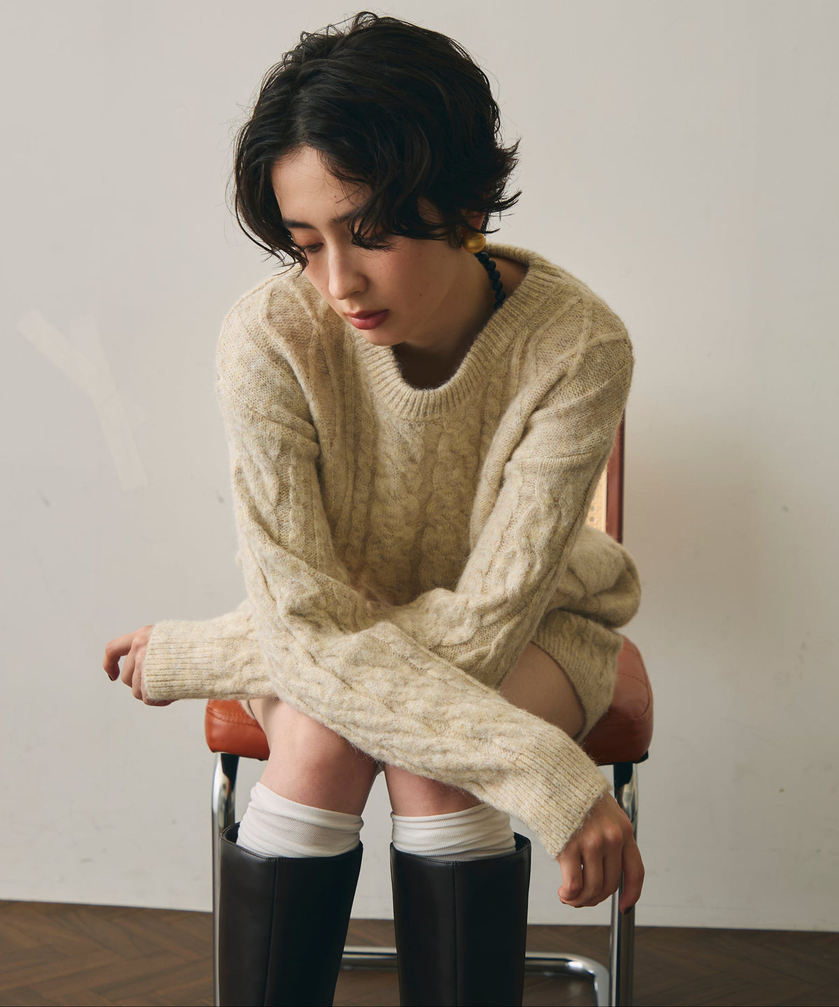 ケーブル編みショートパンツセットアップ