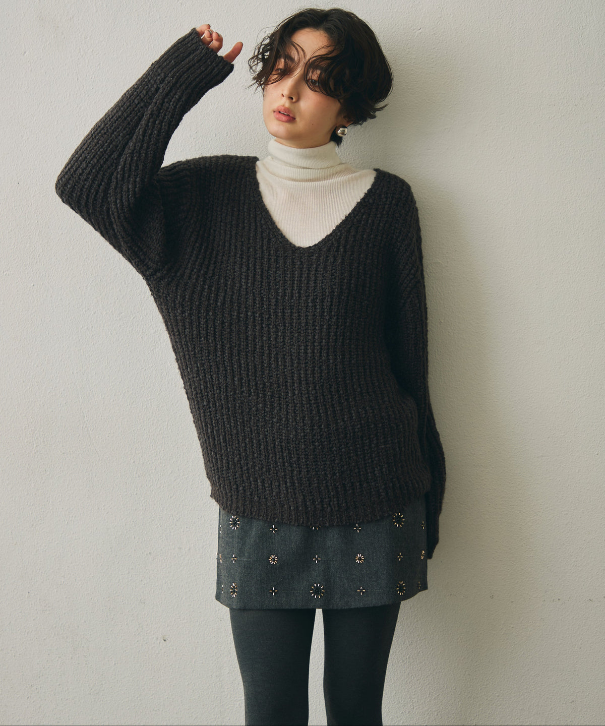ビーズ刺繍ウールMIXミニスカート