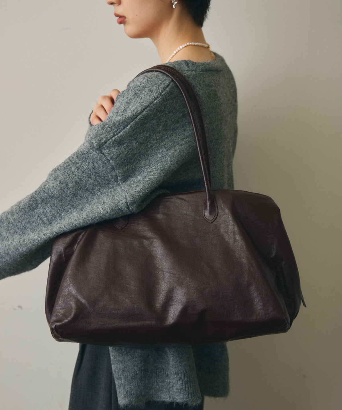 レザーライクビッグボストンBag