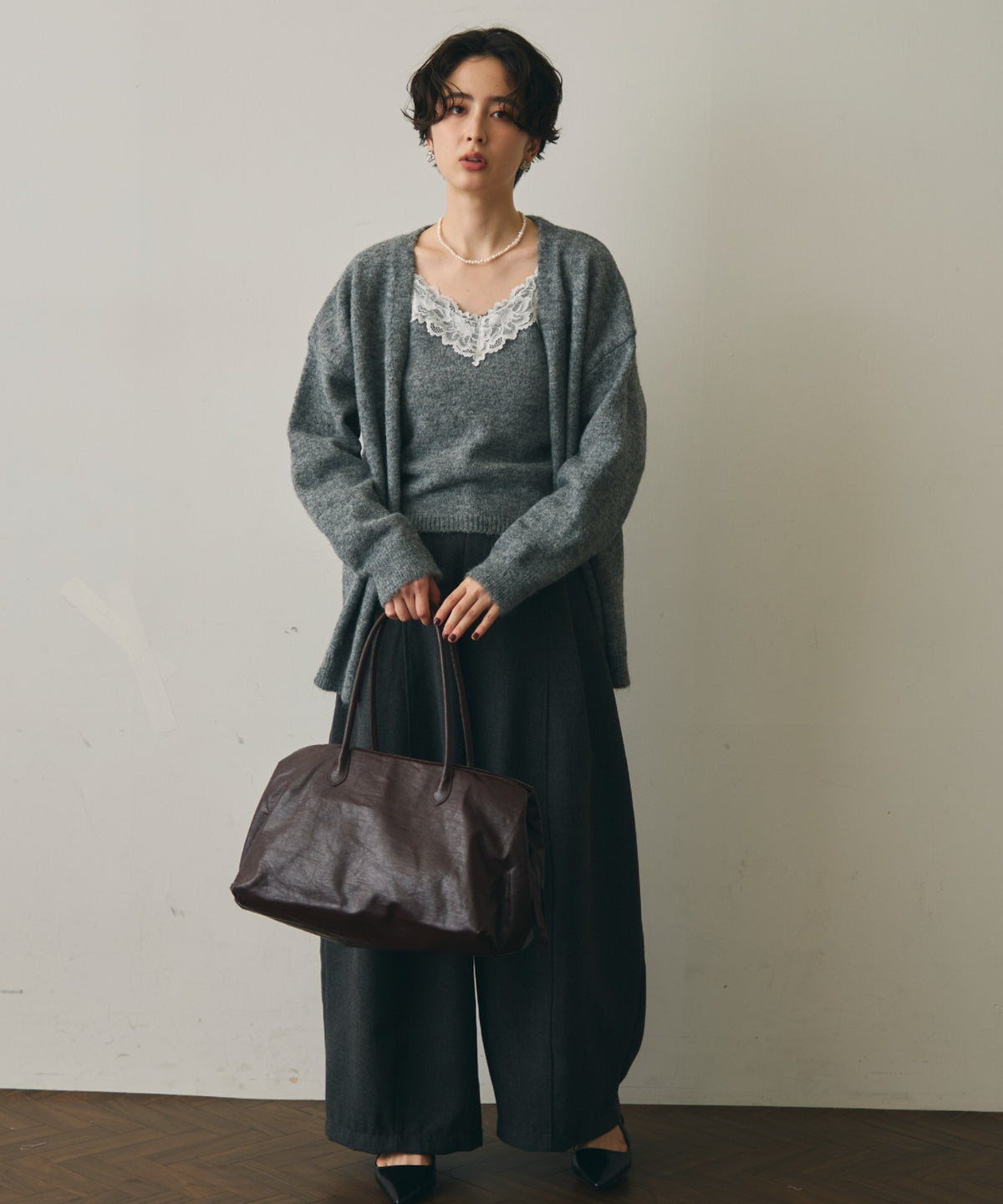 レザーライクビッグボストンBag