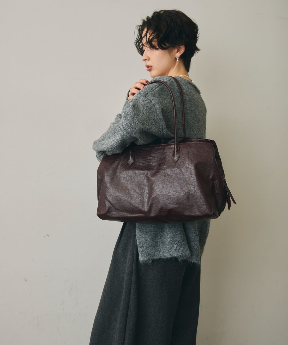 レザーライクビッグボストンBag