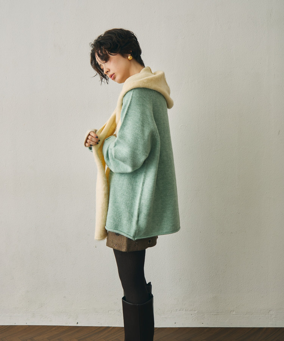 モヘアタッチニットフード付きマフラー