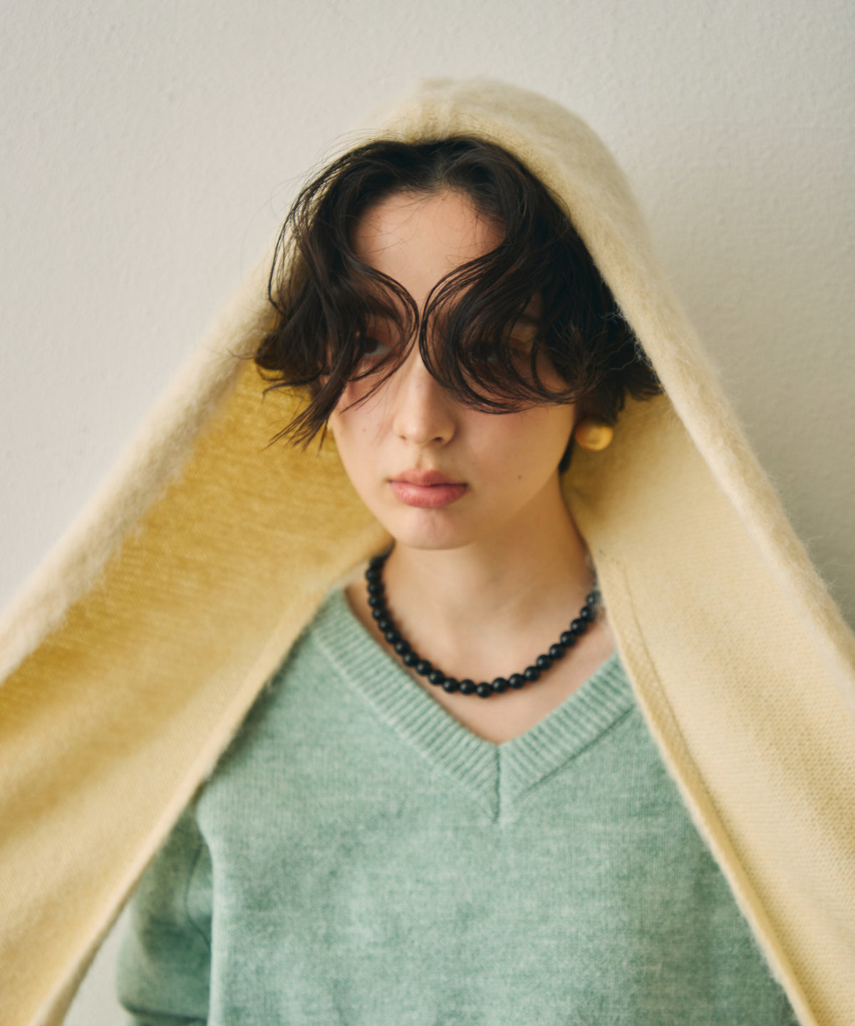 モヘアタッチニットフード付きマフラー