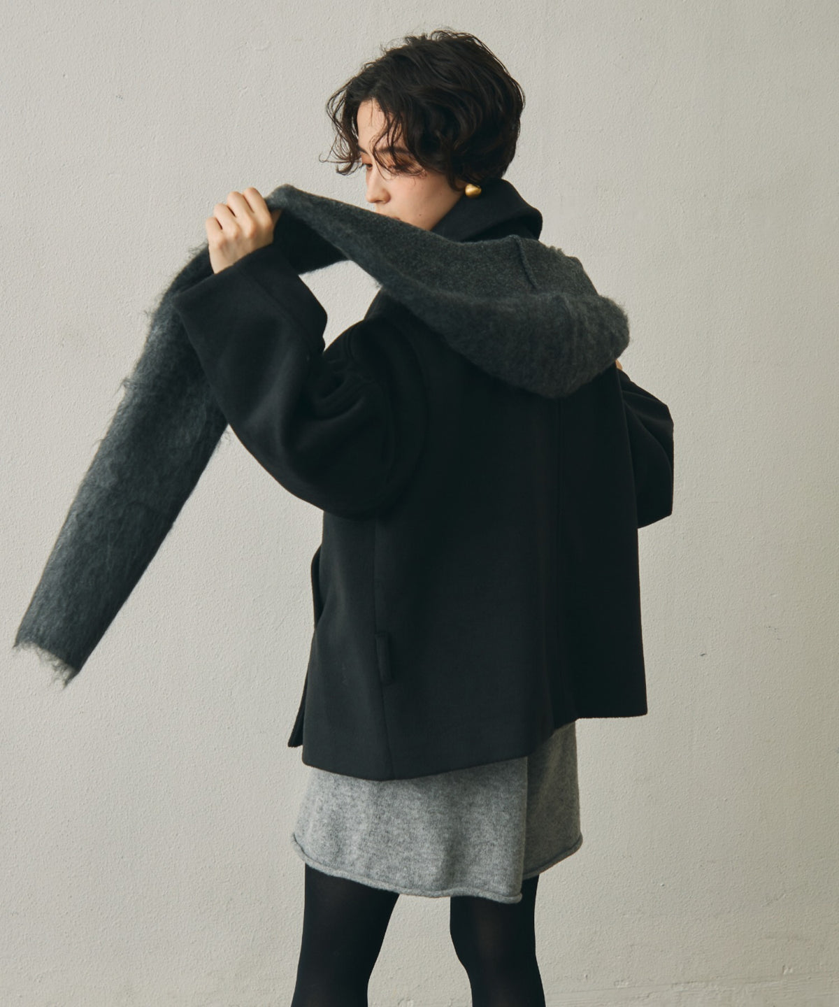 モヘアタッチニットフード付きマフラー
