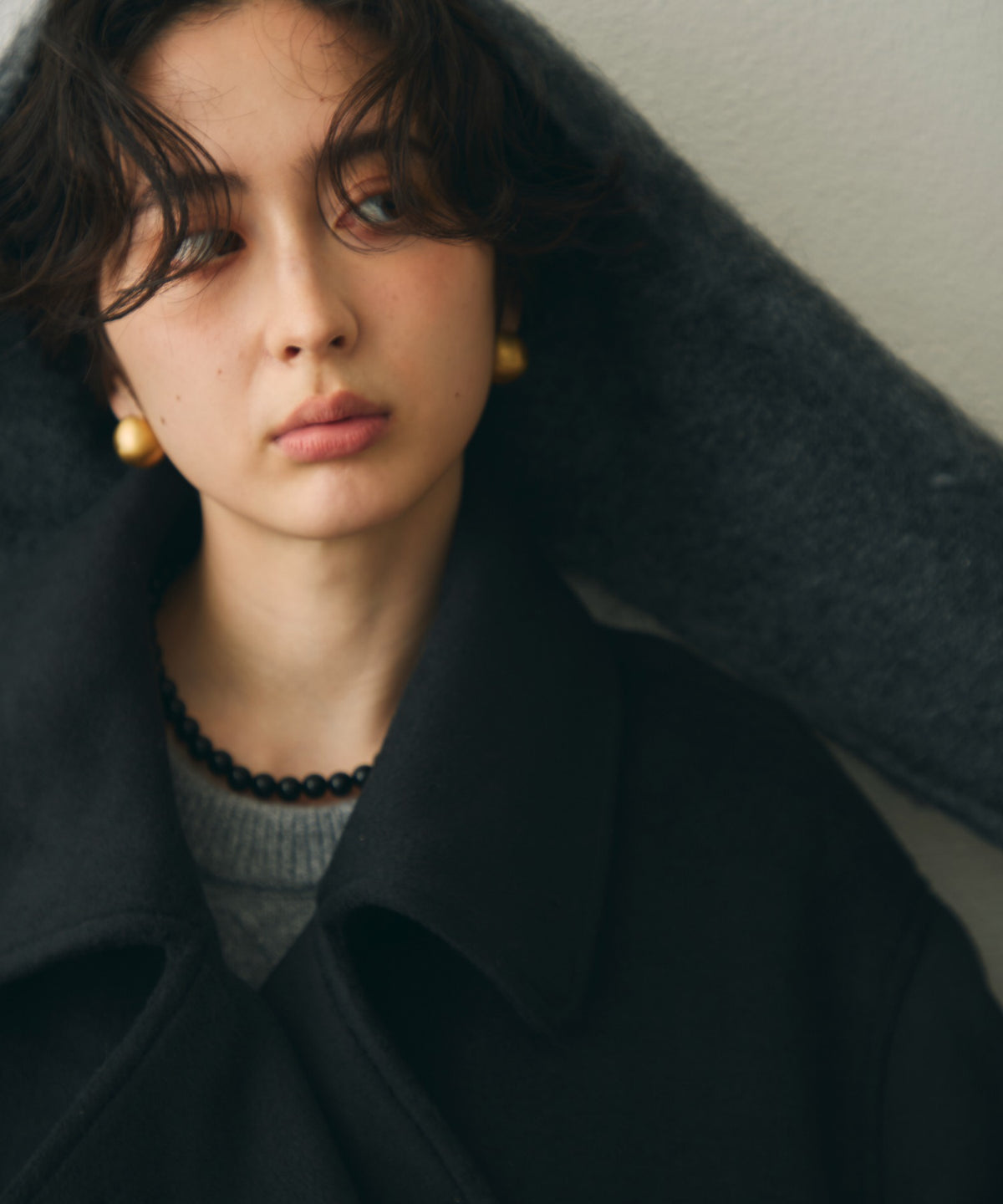 モヘアタッチニットフード付きマフラー