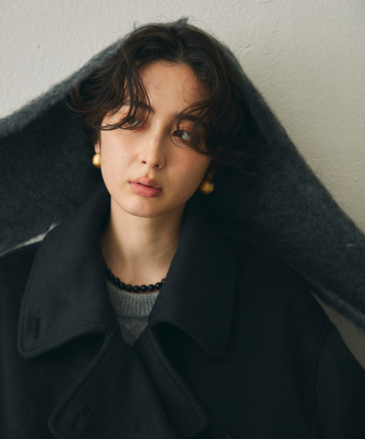 モヘアタッチニットフード付きマフラー